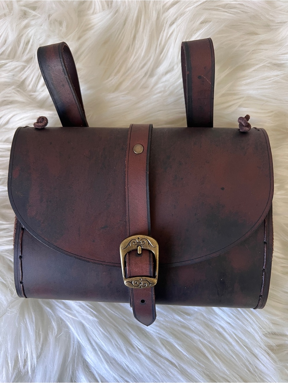 Renaissance Belt Pouch Brown Leather Clutch with Decorative Brass Buckle